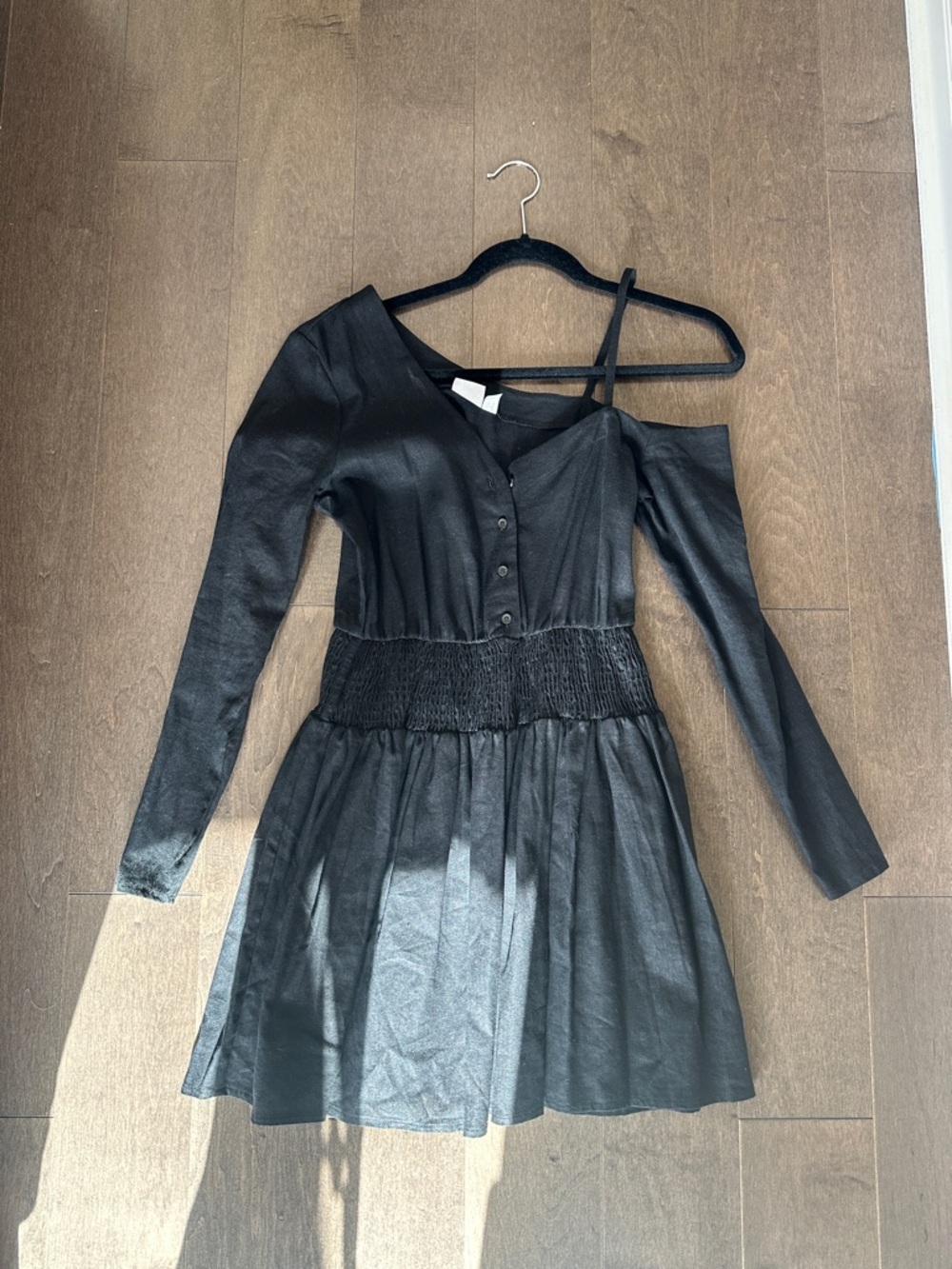 ASOS Black One-Shoulder Button-Front Dress